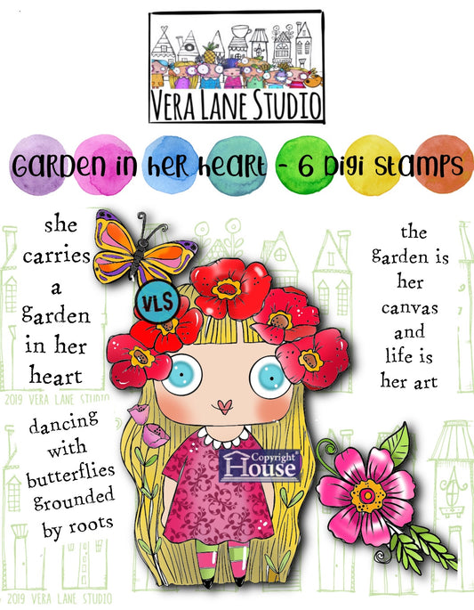 Garden in Her Heart - 6 Digi stamps in jpg and png files