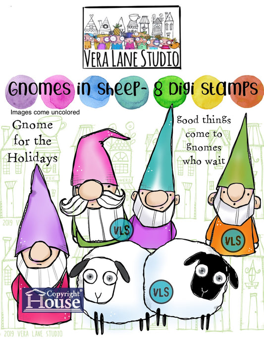 Gnomes - 8 Digi stamps in jpg and png files