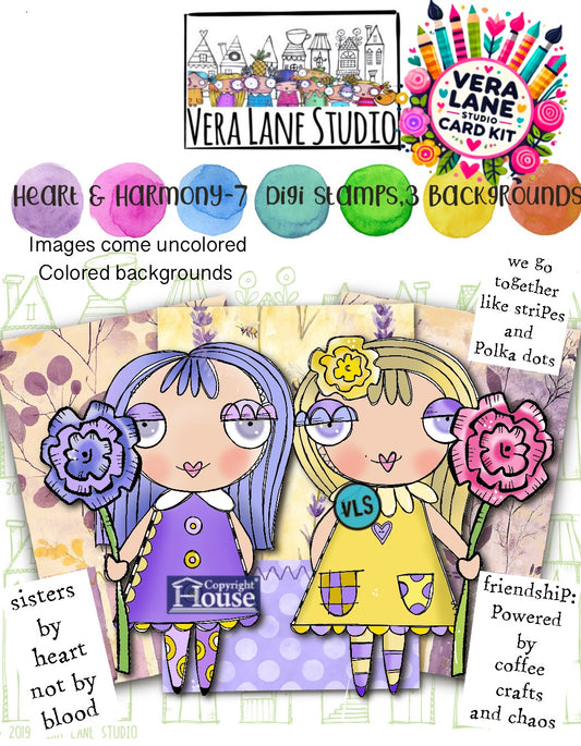 Heart & Harmony — 7 Digi Stamps + 3 colorful Digital Backgrounds Card Kit