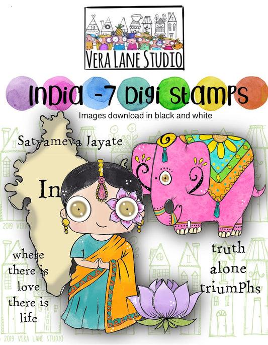 India - 7 Digi stamp set in jpg and png files