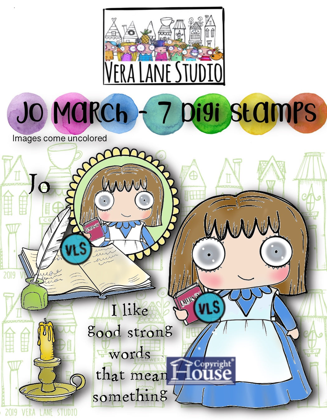 Jo March - 7 Digi stamp set in PNG and JPG files