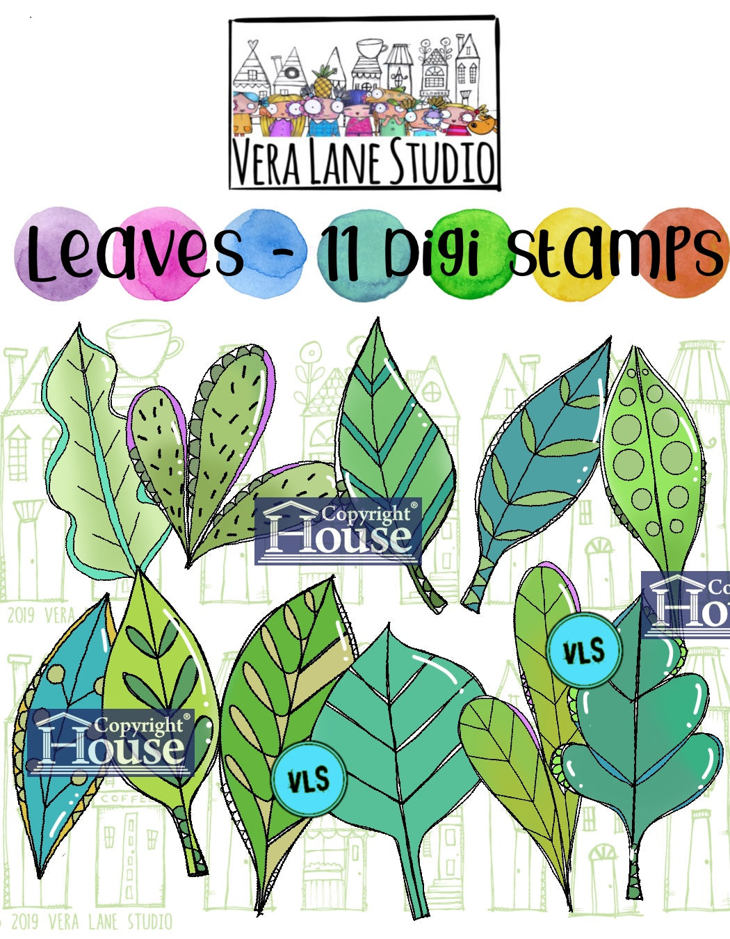 Leaves - 11 Digi stamps in jpg and png files