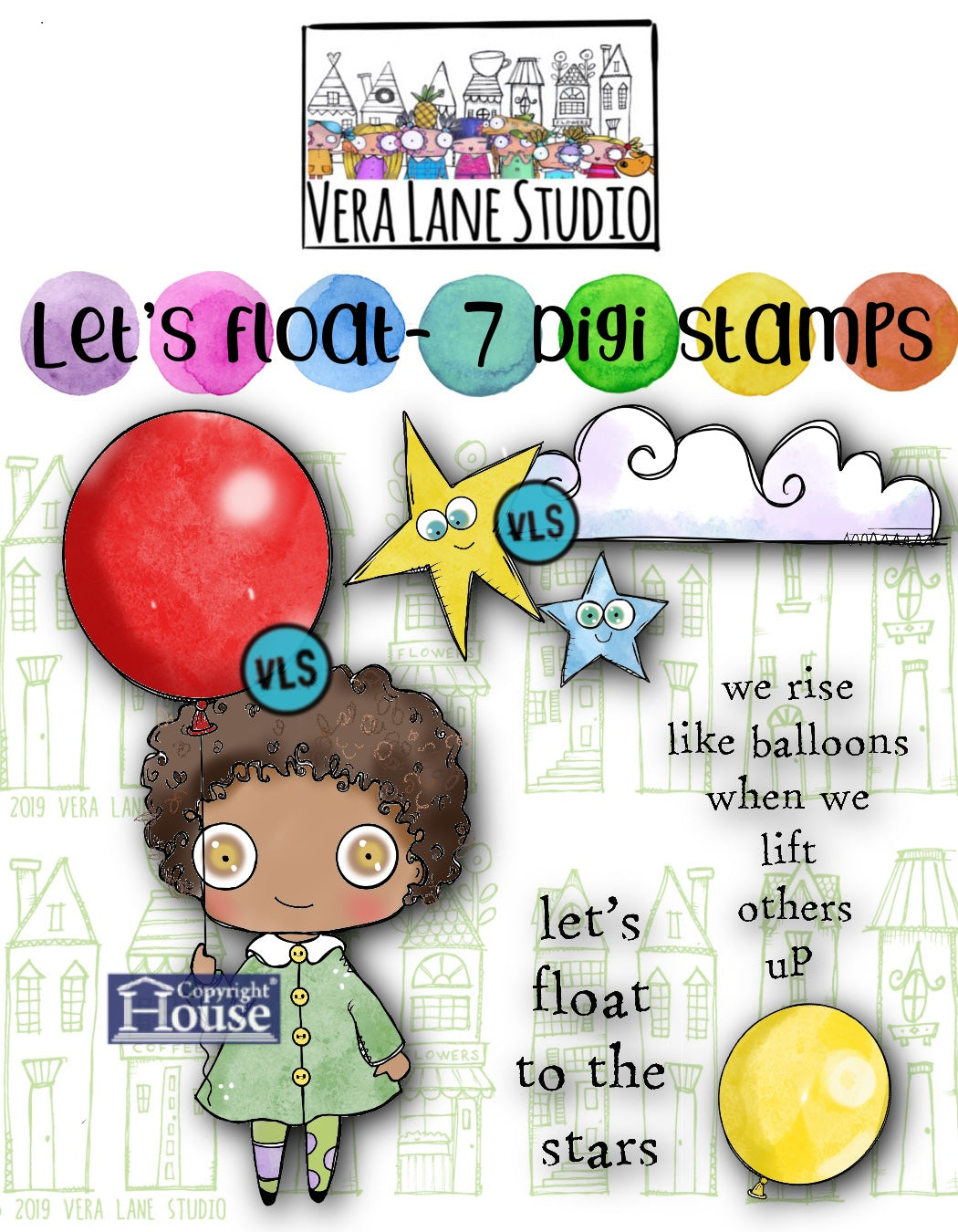 Let’s Float - 7 Digi stamps in jpg and PNG files