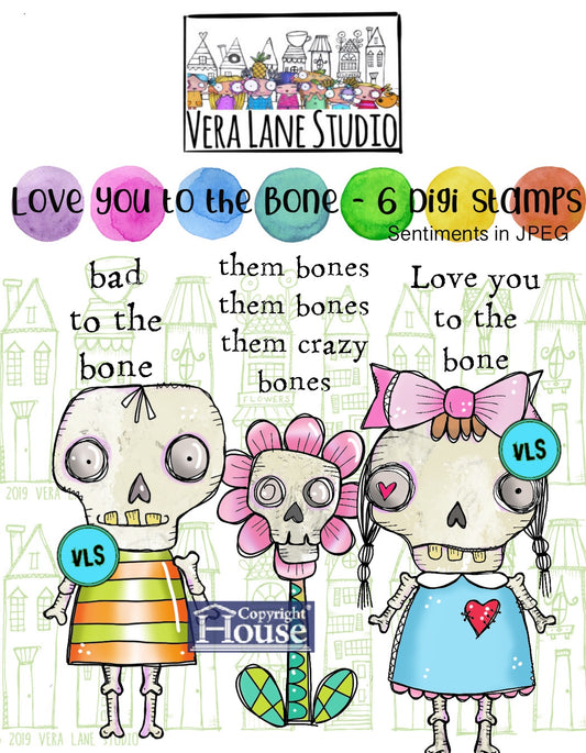 Love you to the bone - 6 Digi stamps in jpg and PNG files