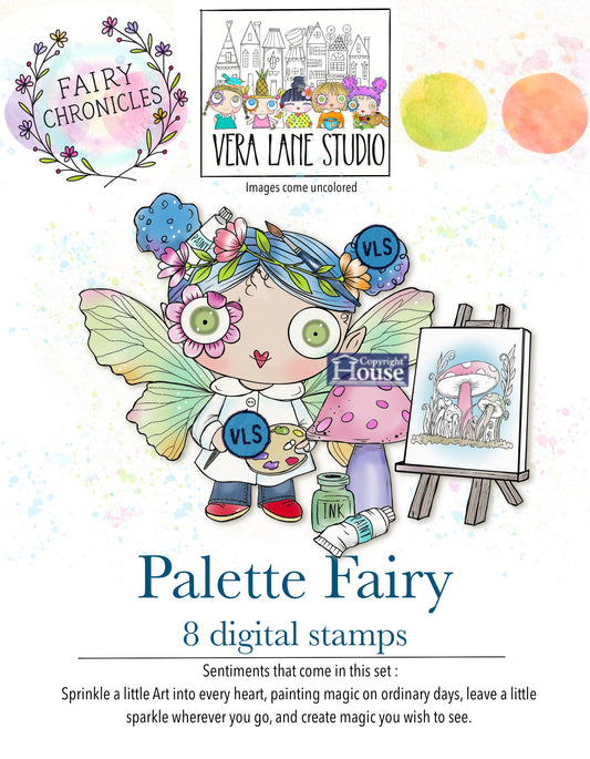 Palette Fairy Digital Stamp Set Fairy Artist PNG JPG Printable