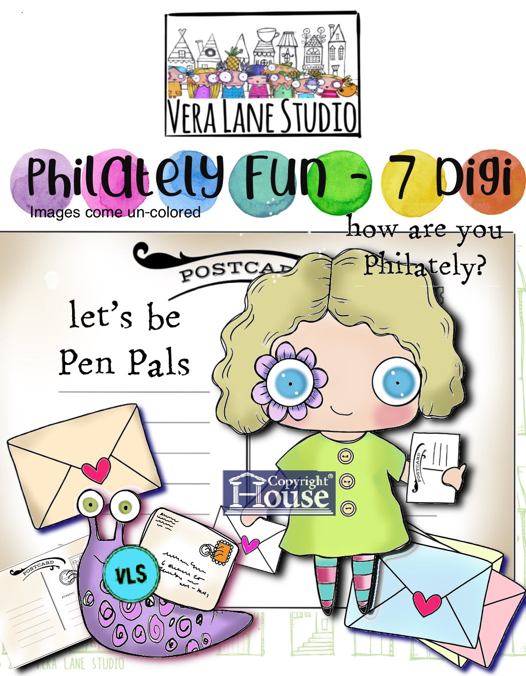 Philately Fun - 7 Digi stamps in jpg and png files