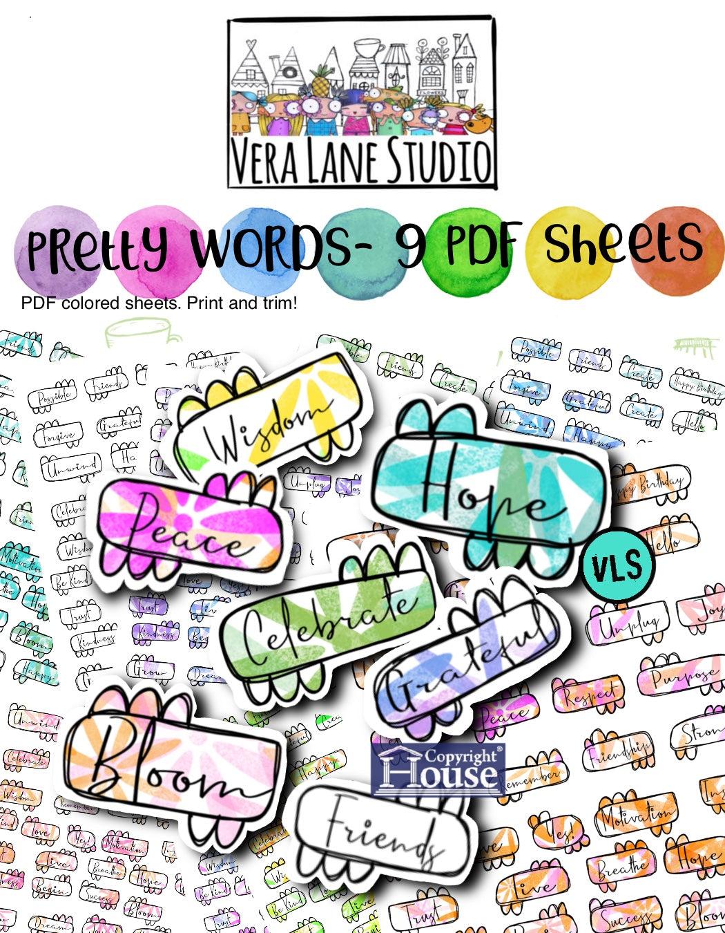 Notes Word Pretty Pretty Words - 9 PDF colored sheets ready to print – Vera Lane Studio ...