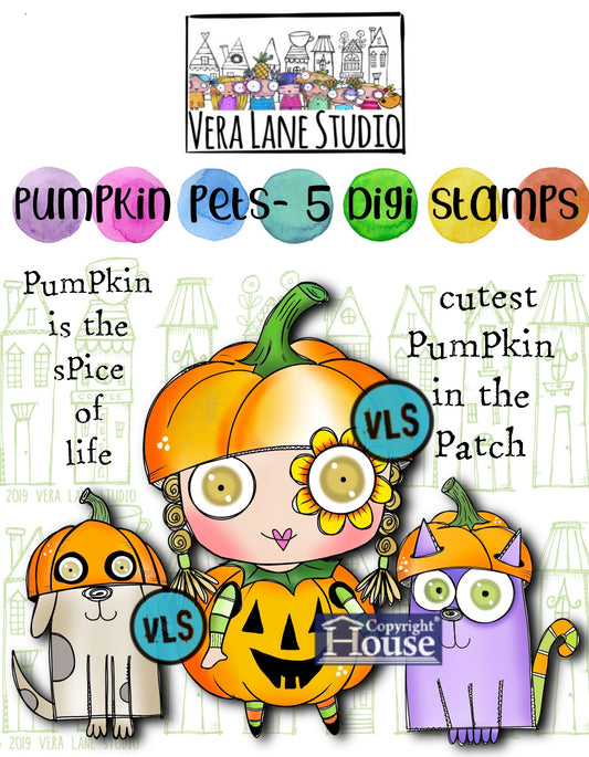 Pumpkin Pets- 5 Digi stamps in jpg and png files