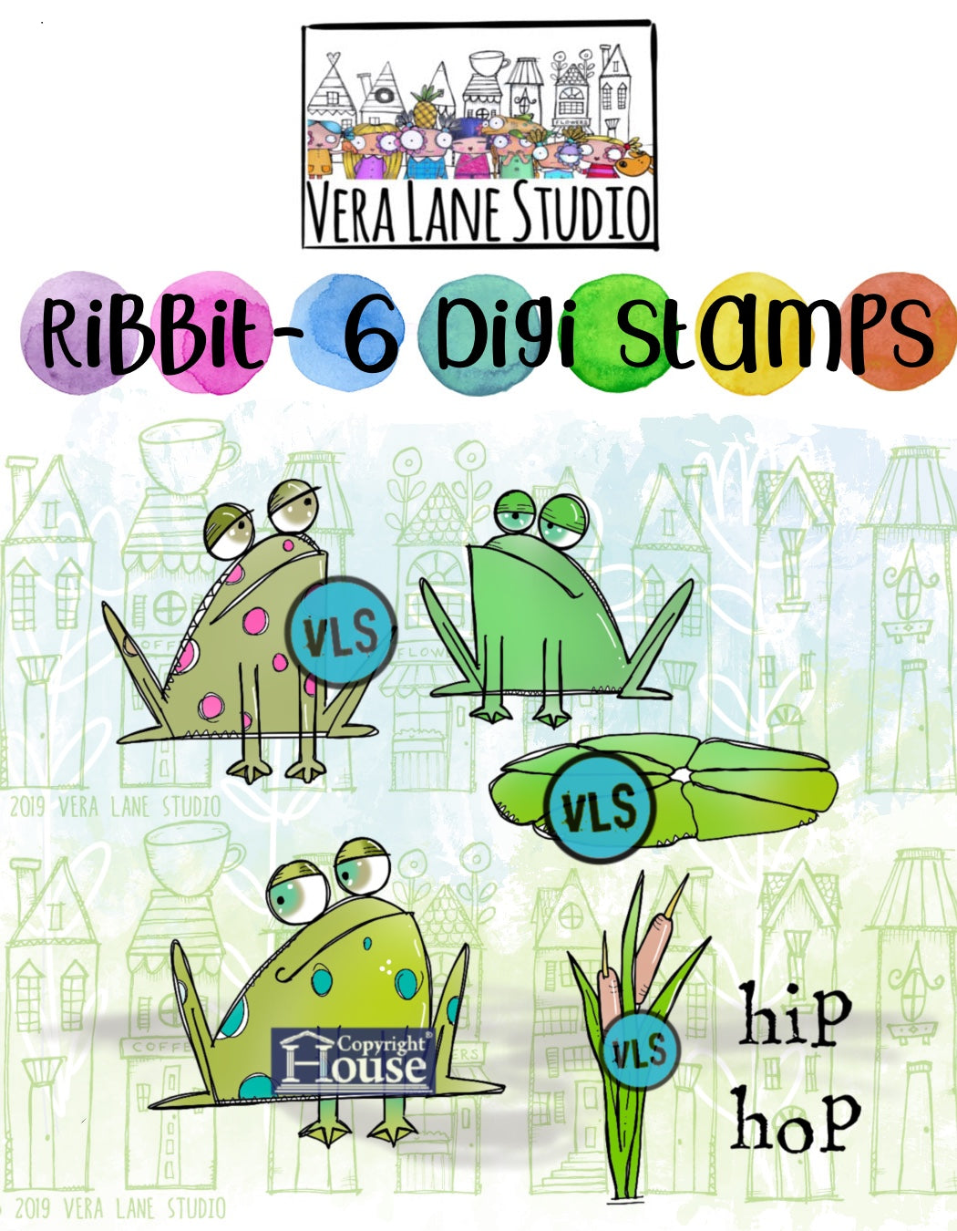 Ribbit - 6 Digi stamp set in jpg and png files – Vera Lane Studio Digitals