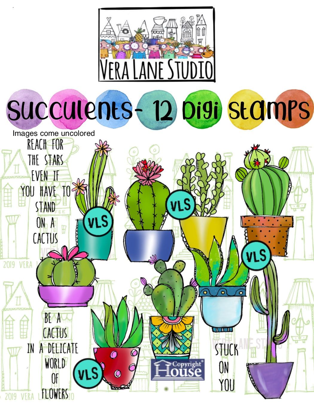 Succulents - 12 Digi stamps in jpg and png files