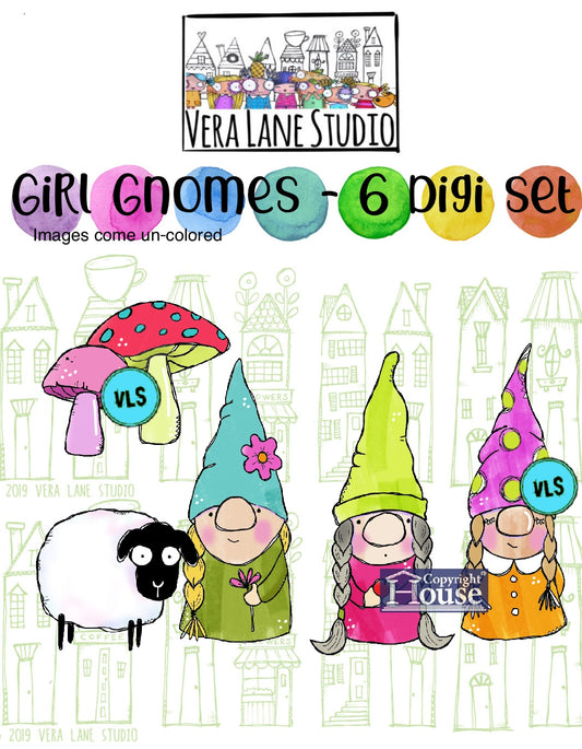 Girl Gnomes - 6 Digi stamps in jpg and png files