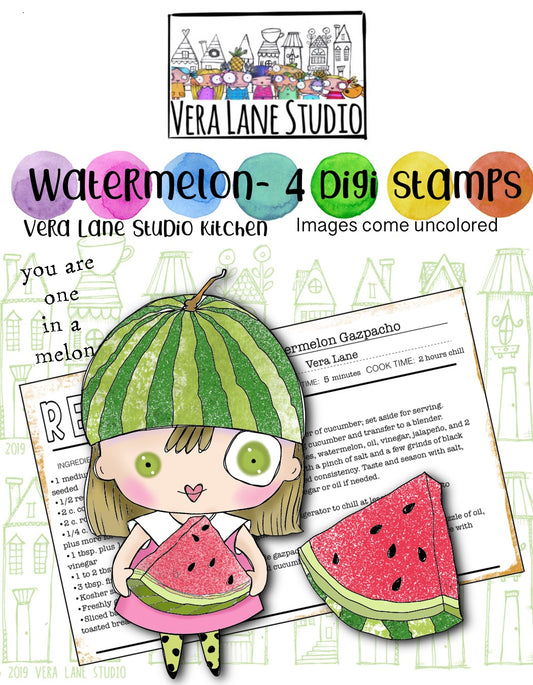Watermelon -  4 Digi stamp set in jpg and png files