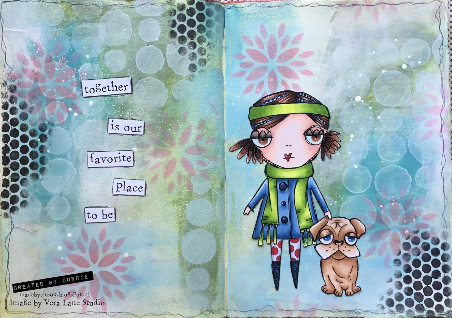 Dog Lover - Whimsical girl with three dogs and a sentiment digi stamp set available for instant download