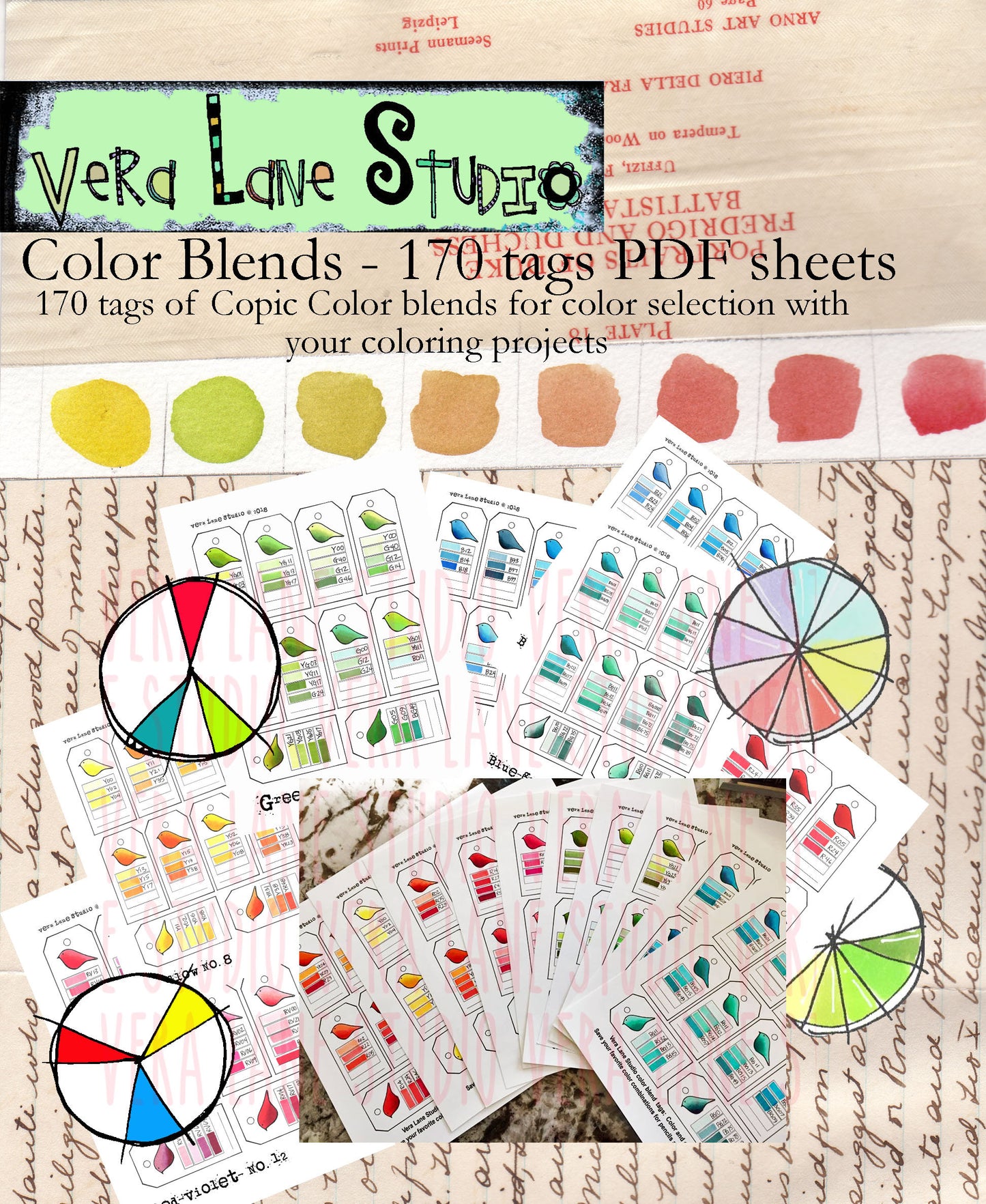 Color Tags - 170 Copic color blends on easy to read tags - digital download