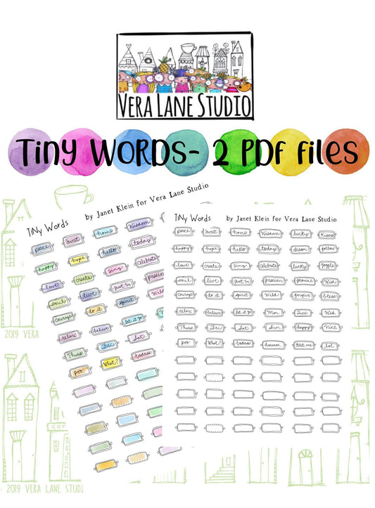Tiny  Words - 2 pdf sheets of single word sentiments and bubbles for papercraft