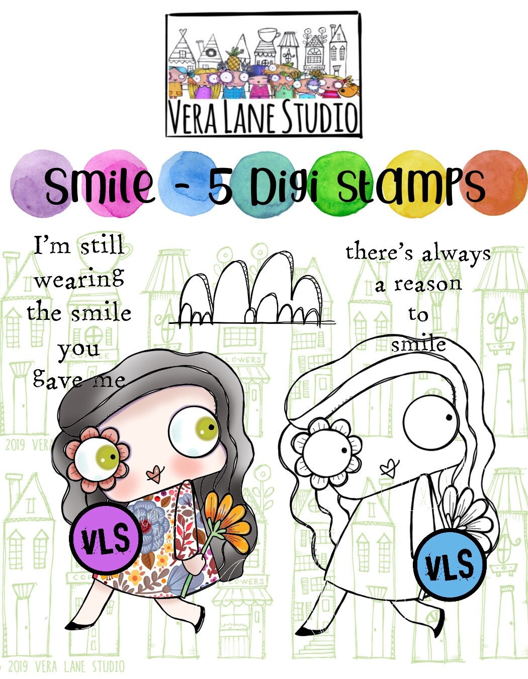 Smile - 5 digi stamp bundle in plain and color options png and jpg files