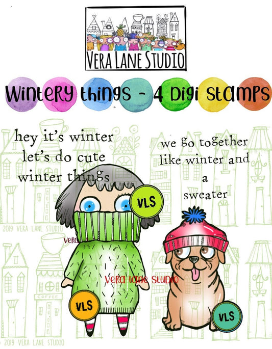 Winterythings-4 Digi stamps in jpg and png downloadable files
