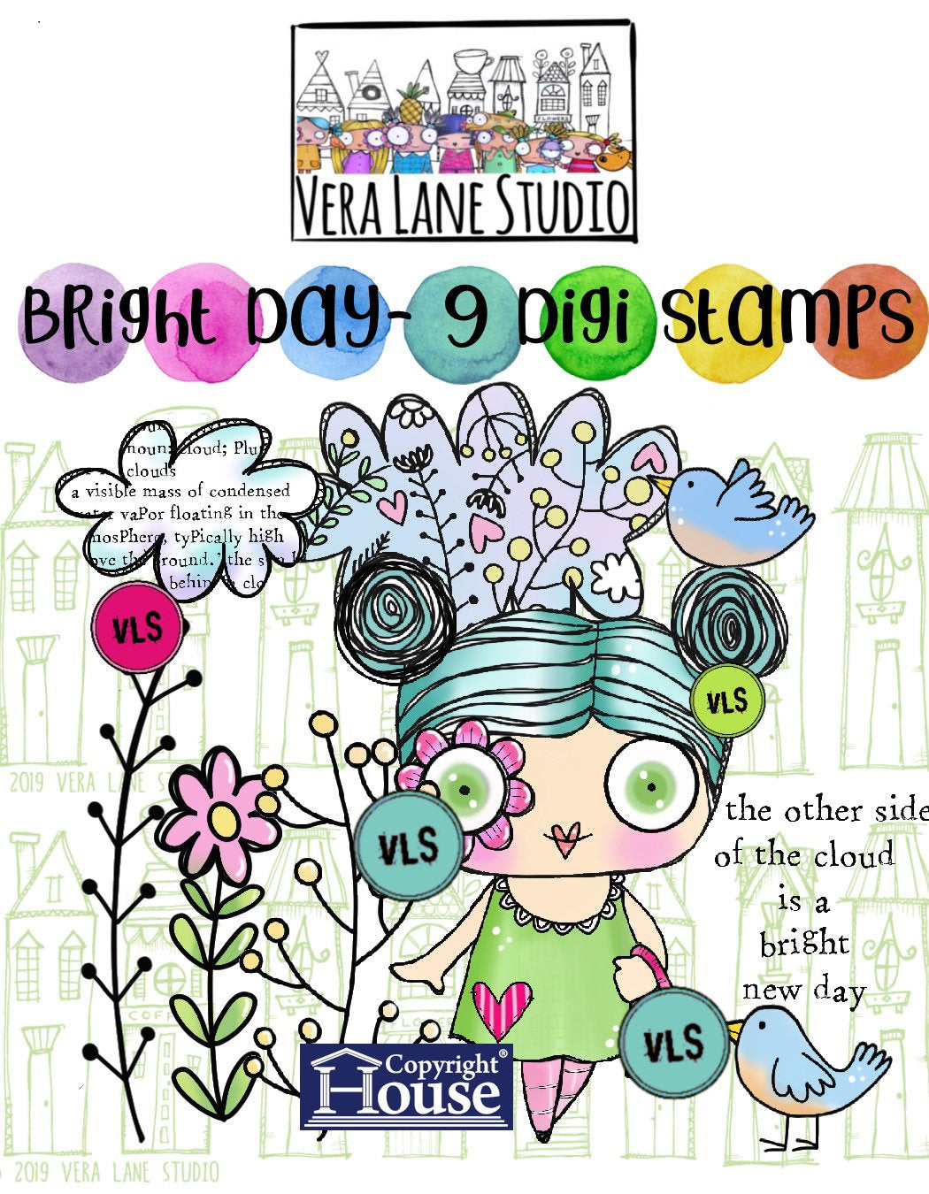 Bright Day - 9 digi stamp set in jpg and png files