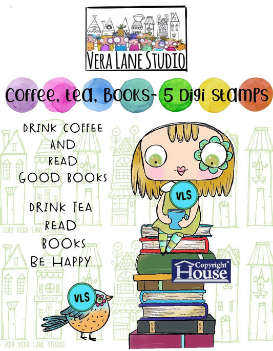 Coffee, Tea and Books - 5 digi stamps