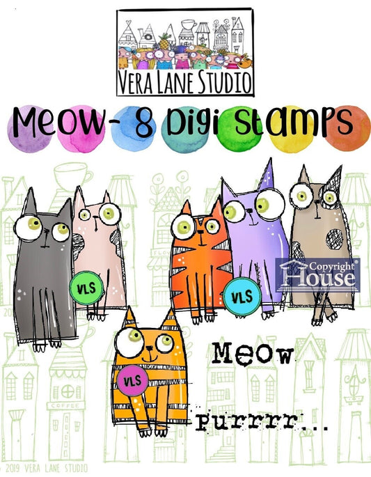 Meow - 8 Digi stamp bundle in jpg and png files