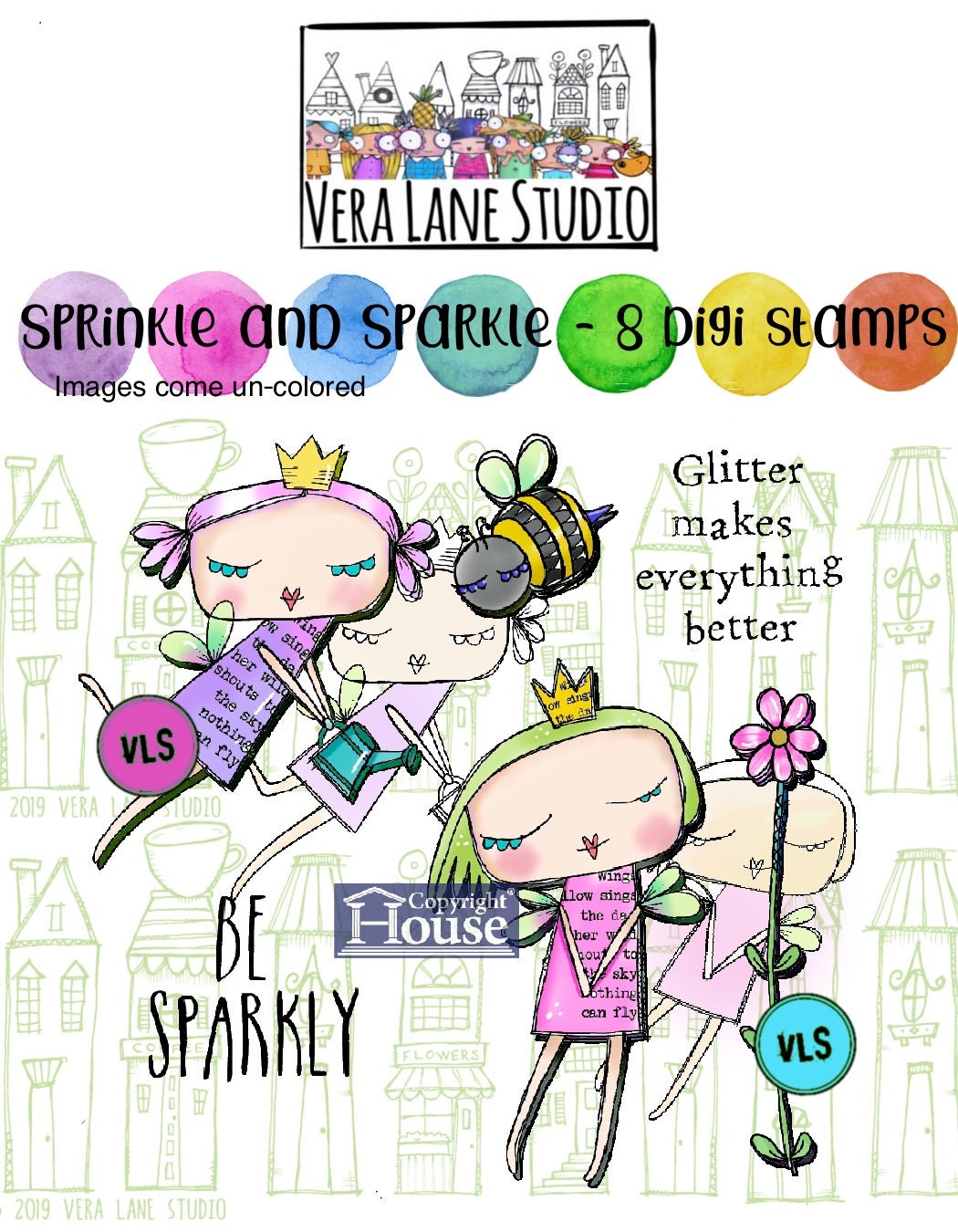 Sprinkle and Sparkle - fairy sisiters in an 8 digi stamp set available for instant download