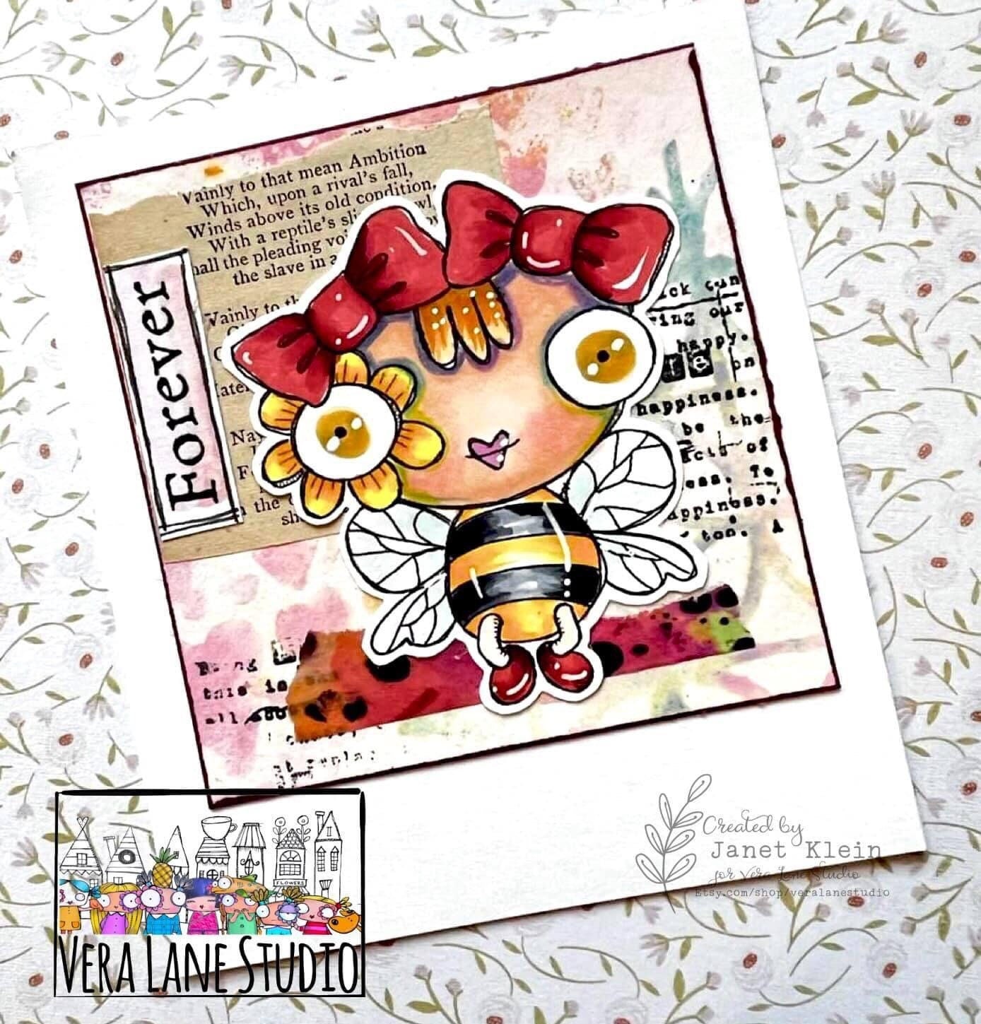 Bow Bees - quirky honey bees digi stamp bundle - 5 images