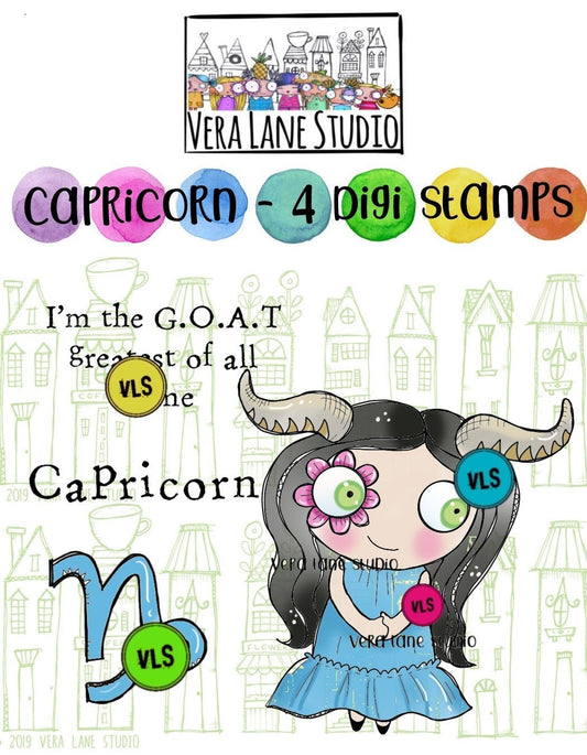 Capricorn - 4 Digi stamp bundle in jpg and png files