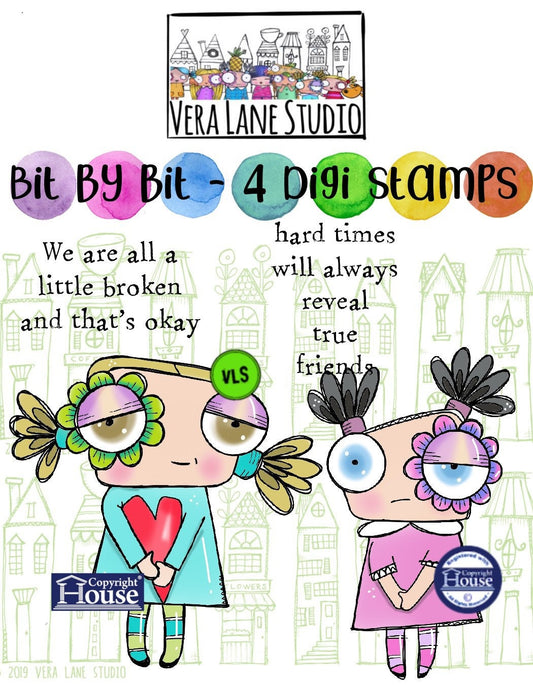 Bit by Bit - two quirky characters with sentiments; 4 digi stamp set