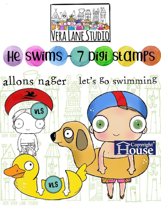 He Swims - 7 png Digi stamps