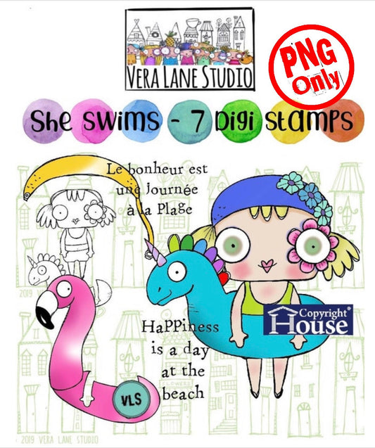 She Swims - 7 png Digi stamps