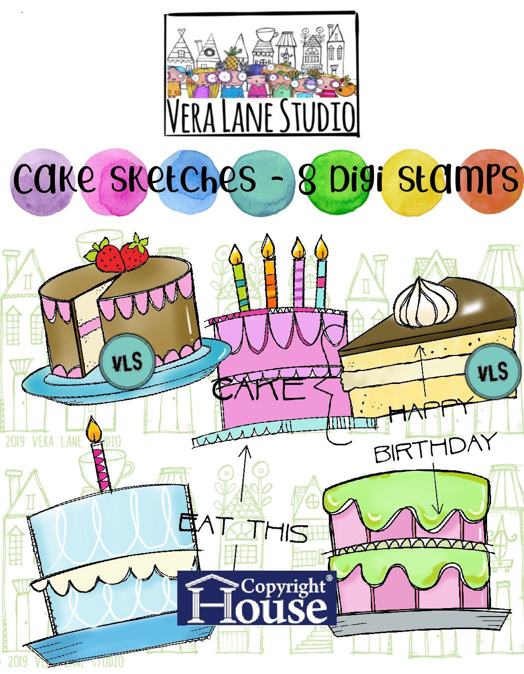 Cake Sketches - 8 digi stamp bundle available for instant downlaod