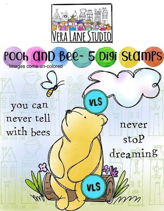 Pooh and bee -5 Digi stamps in jpg and png files