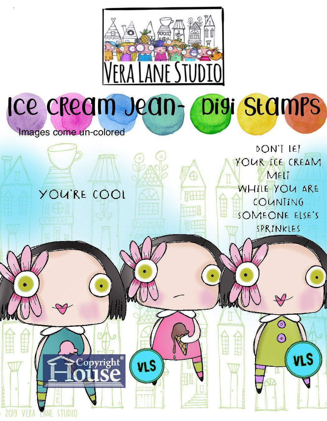 Ice Cream Jean -  5 Digi stamp bundle