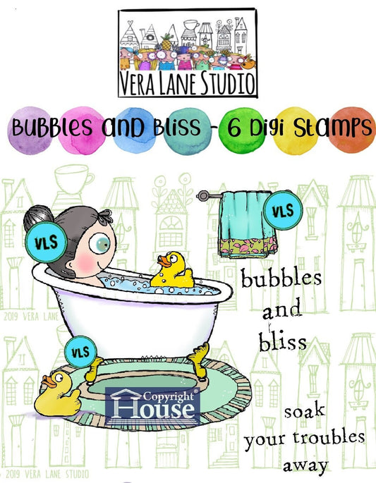 Bubbles and bliss - 6 Digi stamps in jpg and png files