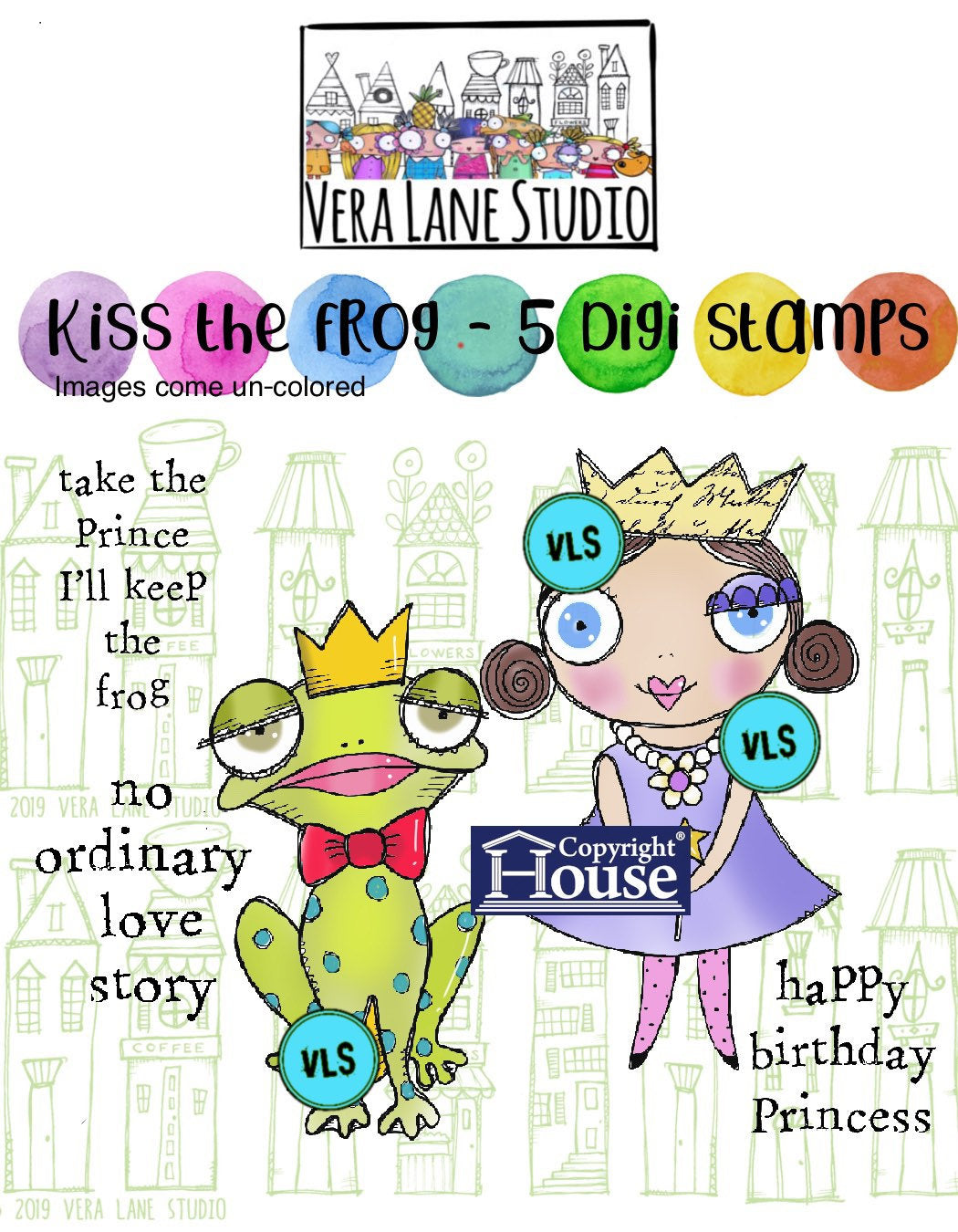 KISS the frog - 5 Digi stamps in jpg and png files