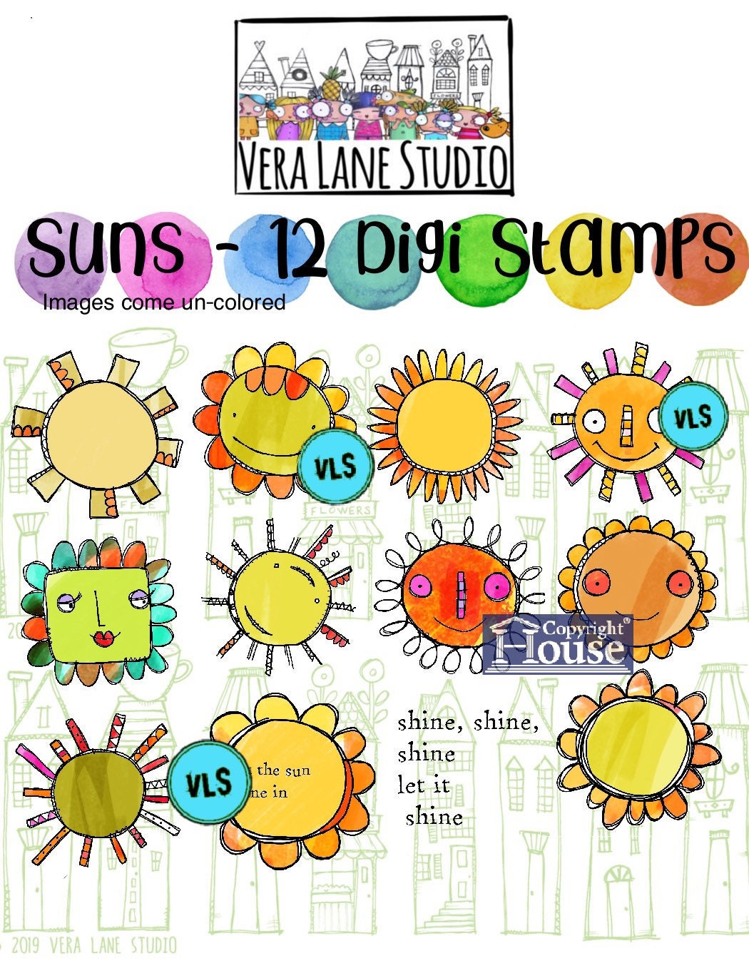 Suns - 12 digi stamp bundle in jpg and png files