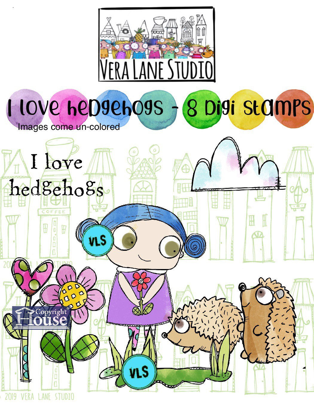 I love Hedgehogs - 7 Digi stamps in jpg and png files