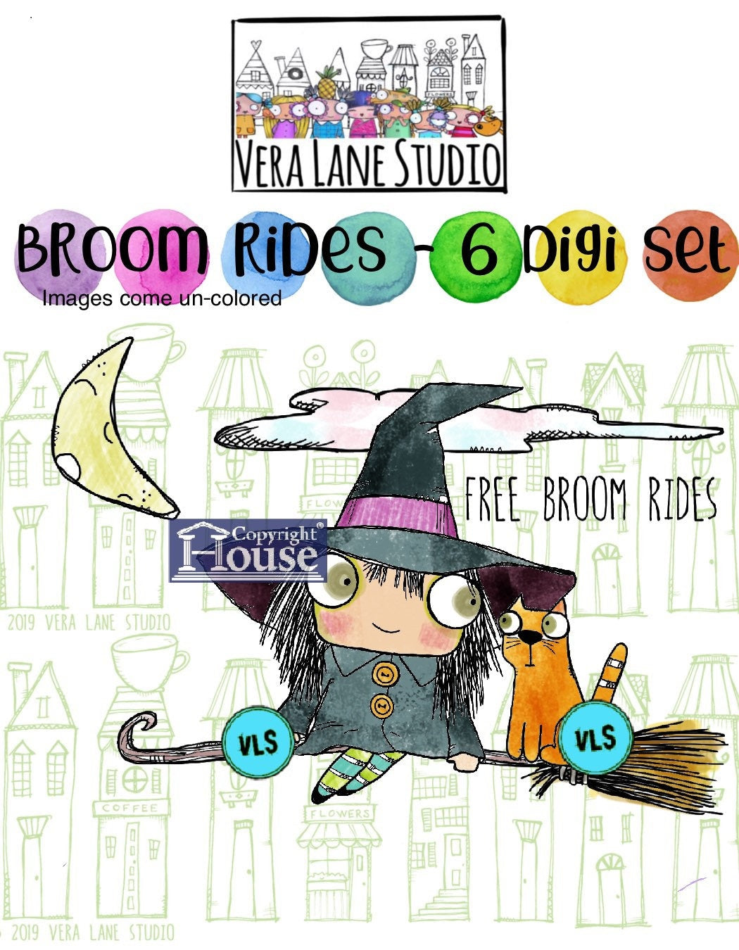 Broom Rides - 6 digi stamp bundle in png and jpg files