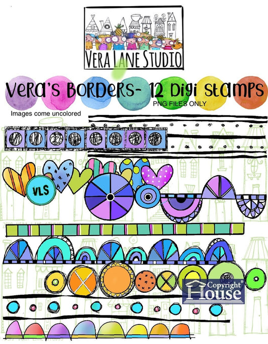 Vera's Borders - 12 doodle border digi stamps available for instant downlaod PNG files only
