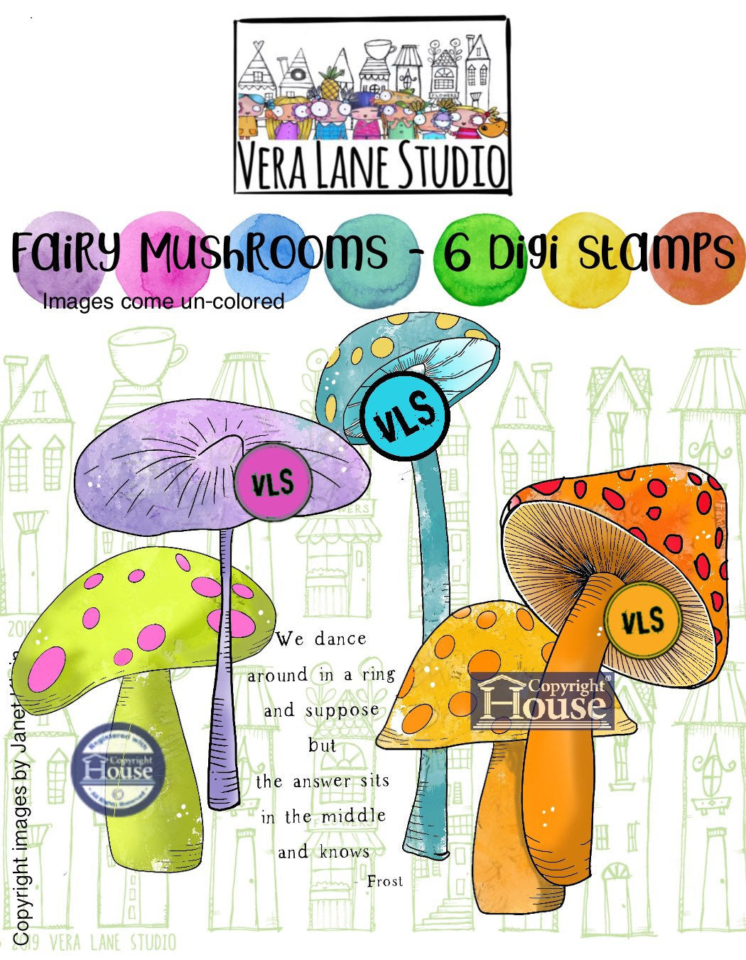 Fairy Mushrooms - 6 digi stamps in PNG and JPG files