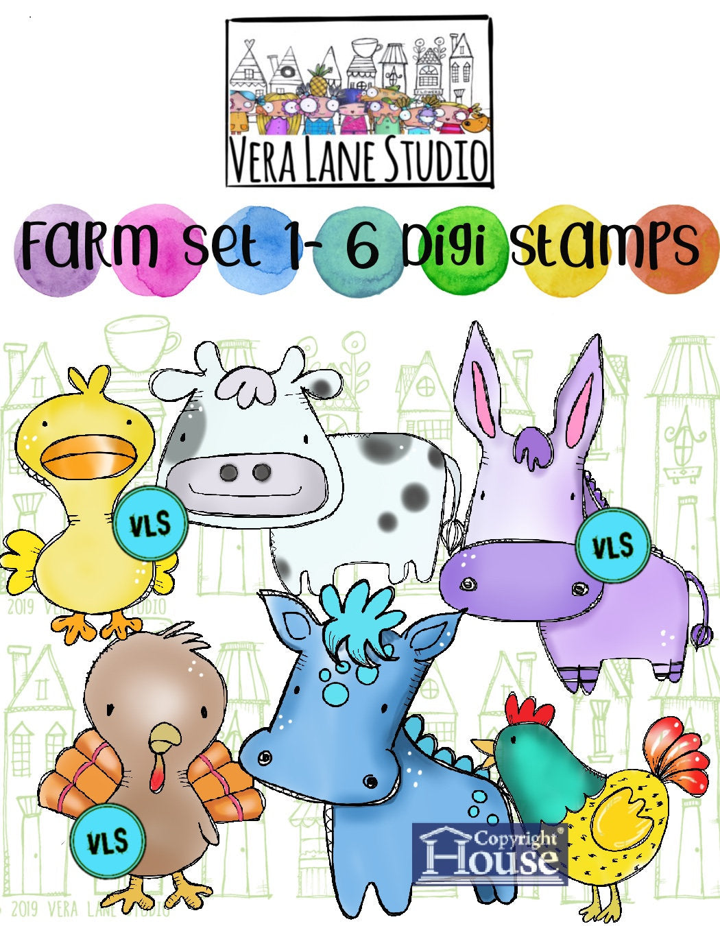 Farm Animals Set 1 - 7 digi stamp bundle in JPG and PNG files