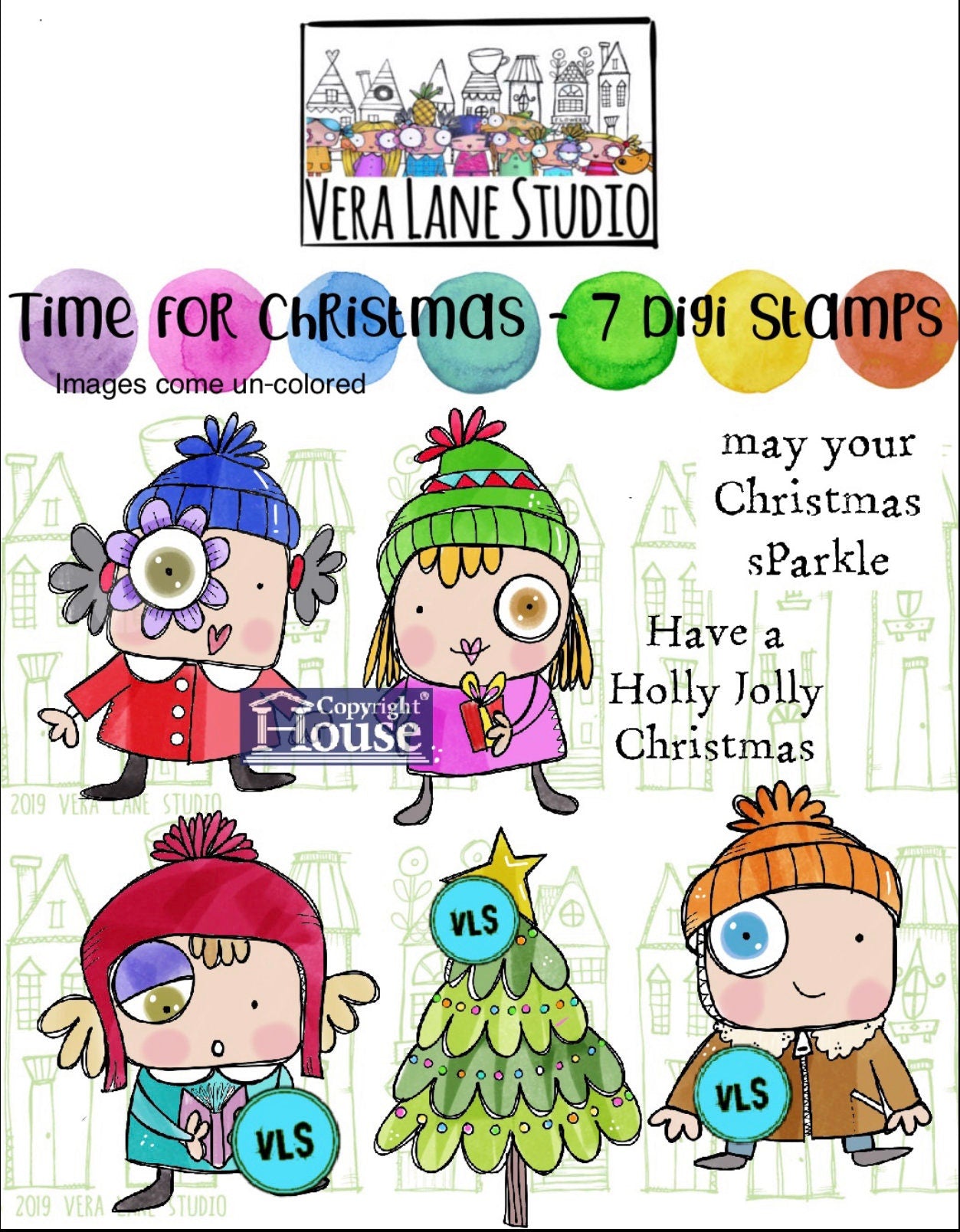 Time for Christmas - 7 Digi stamp bundle in PNG and JPG files