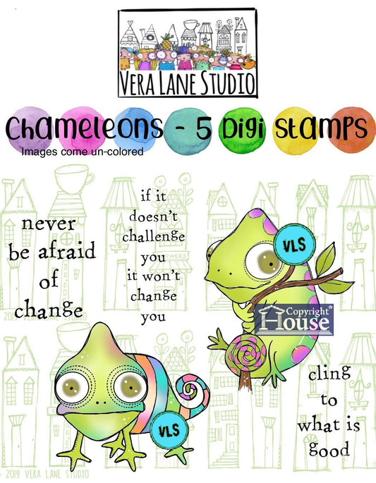 Chameleon- 5 Digi stamp bundle in jpg and png files