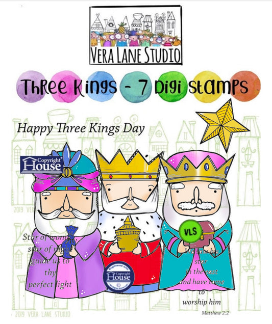 Three Kings - 7 digi stamp bundle in png and jpg files for instant download