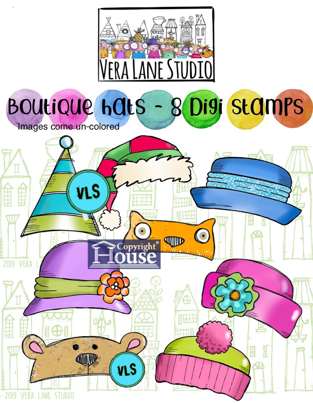 Boutique Hats - 8 Digi stamps in jpg and png files