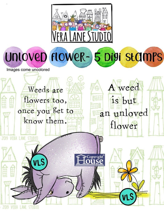 Unloved flower- 5 Digi stamp bundle in jpg and png files