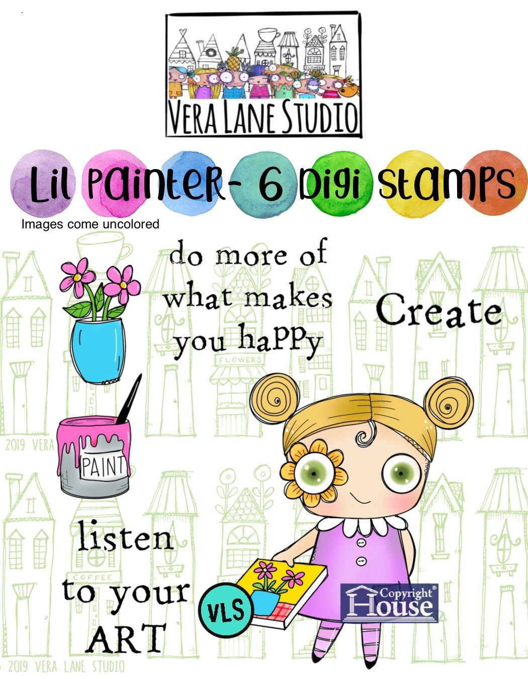 Lil Painter - 6 Digi stamps in jpg and png files