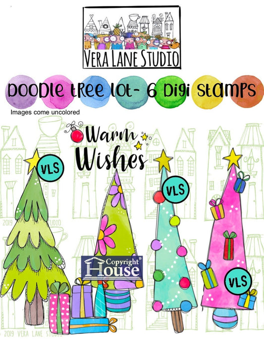 Doodle Tree Lot - 6 Digi stamp bundle in jpg and png files