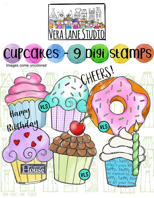 Cupcakes - 9 digi stamps available for instant download