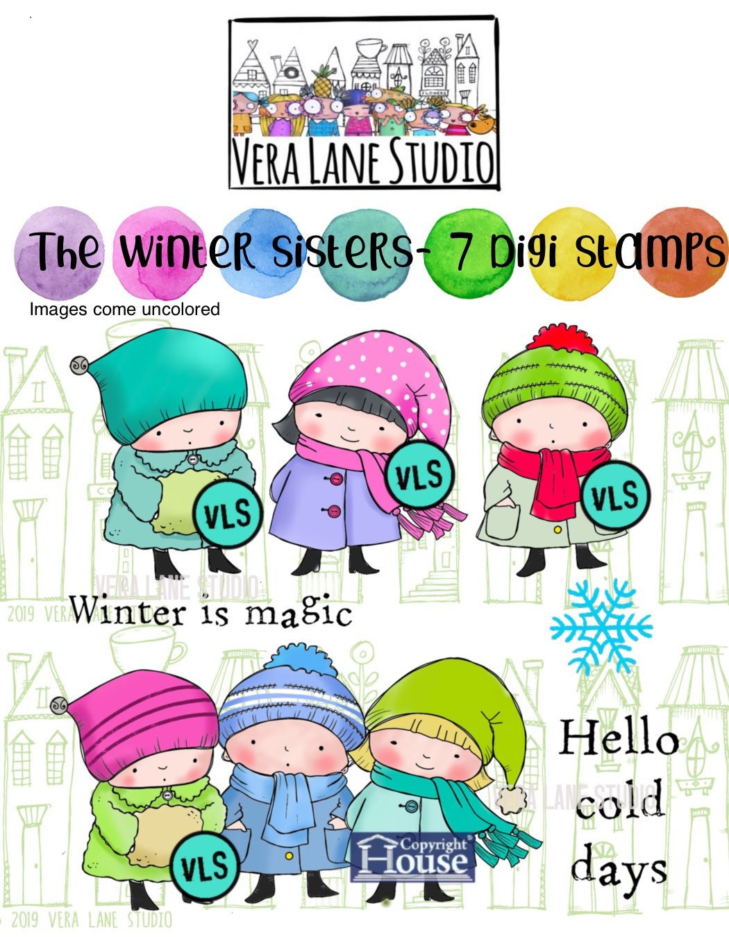 Winter Sisters - 7 Digi stamp bundle in jpg and png files